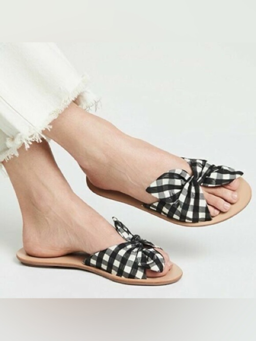 Loeffler Randall Knotted Phoebe Gingham Slide Sandals - Picture 3 of 9